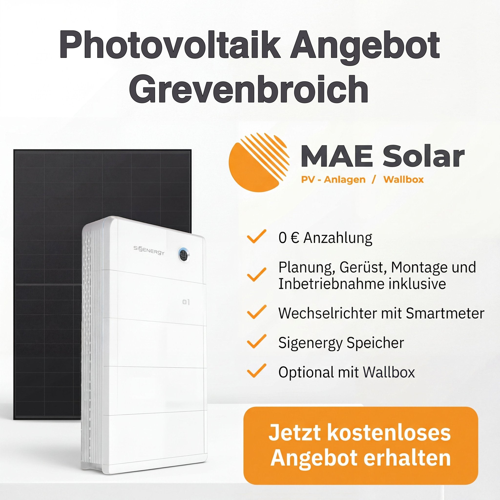 Photovoltaik Grevenbroich – Komplettanlage mit Speicher, Montage & Anmeldung vom Profi - MAE Solar - PV - Anlagen Düsseldorf