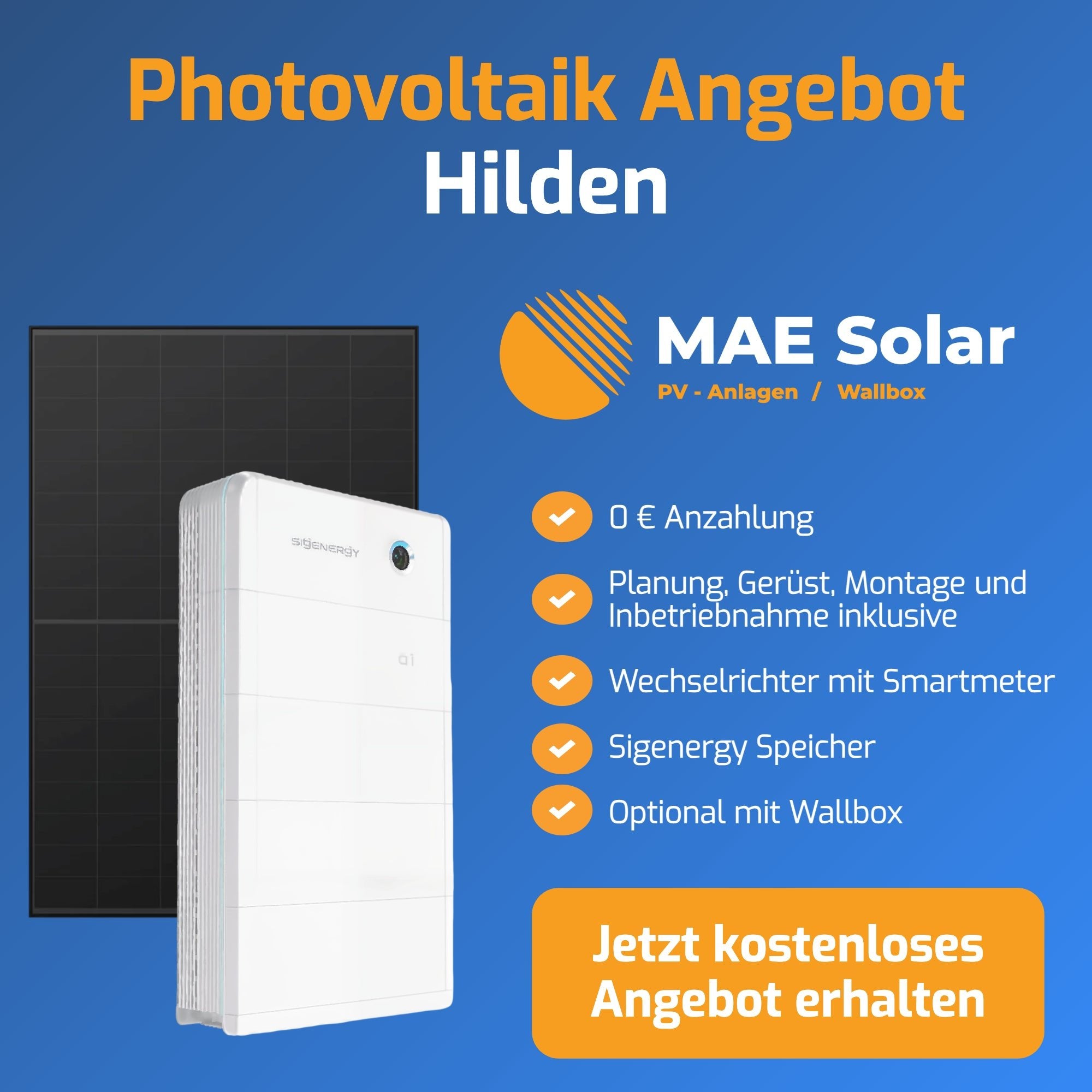 Photovoltaik Hilden – Komplettanlage mit Speicher, Montage & Anmeldung vom Profi - MAE Solar - PV - Anlagen Düsseldorf